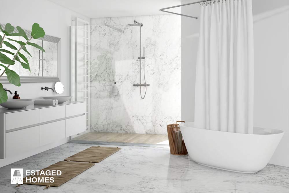 View of a Uxorious Renovated Bathroom 