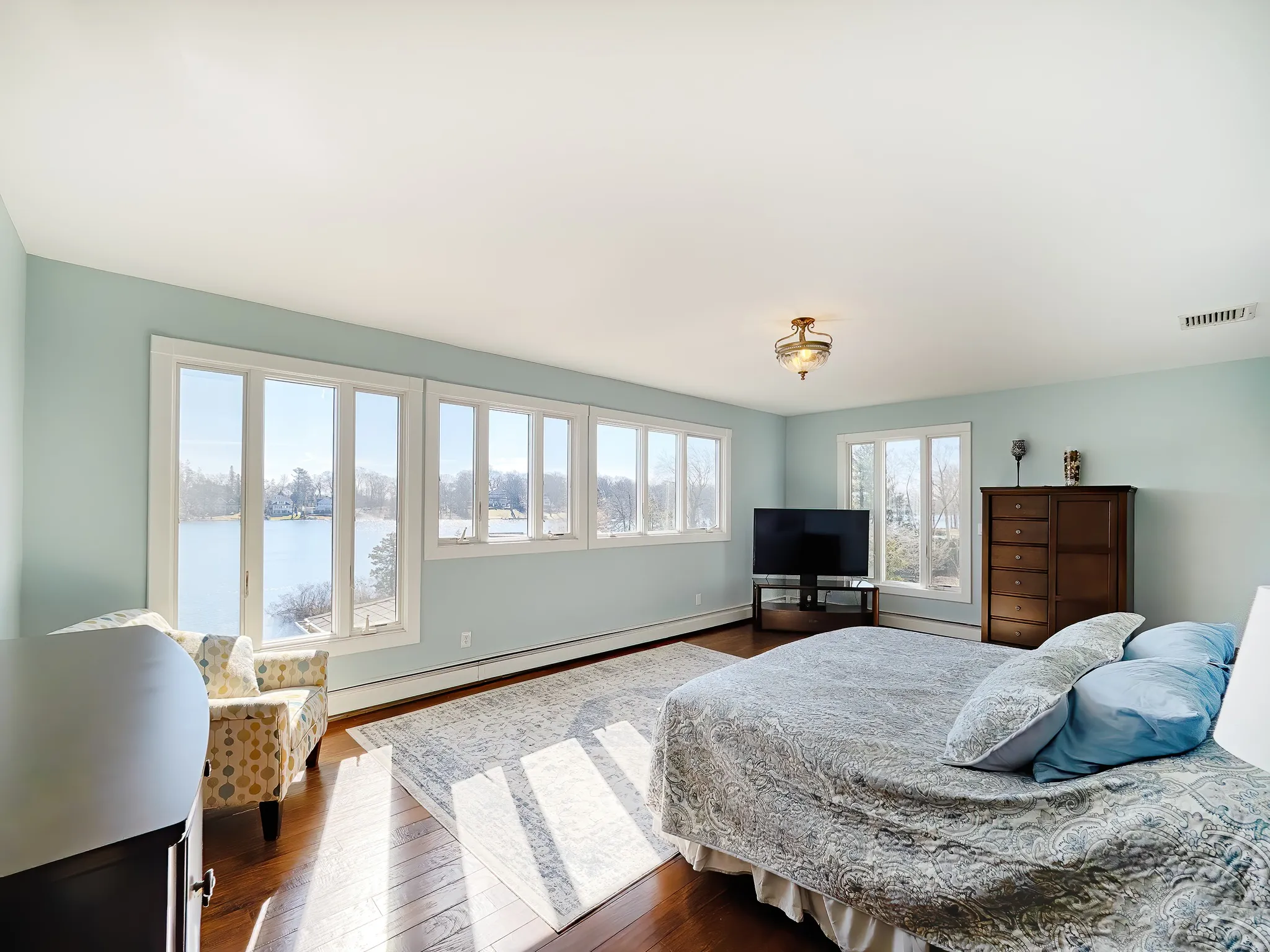 View of the master bedroom after we staged the home at 256 Boulevard