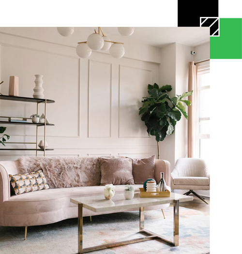 View of a staged living room, ready for sale